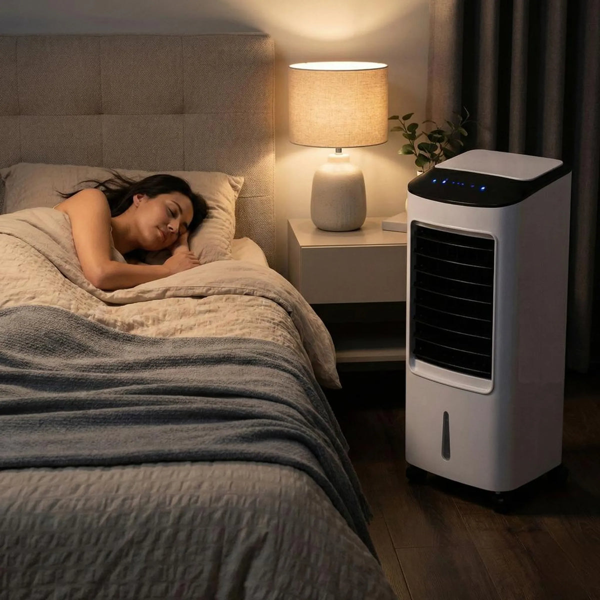 Floor-Standing Evaporative Cooler with Remote – Portable Room Cooling Unit for Bedroom, Office & Living Space – Windowless Design, Rolling | Thomler