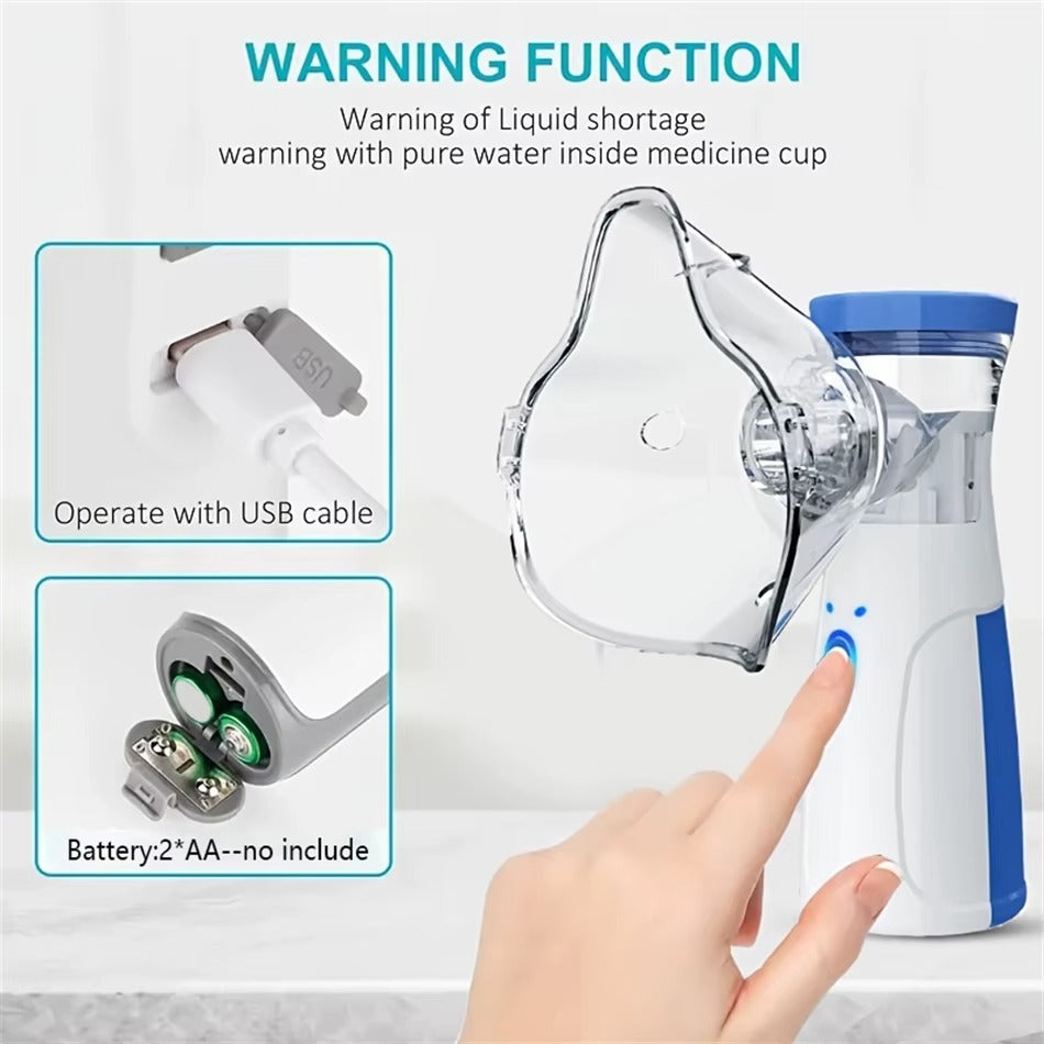 Handheld Mesh Respiratory Inhaler – USB-Rechargeable Compact Mist Machine for Adults & Kids | Quiet Cordless Design for Easy Breathing | Thomler