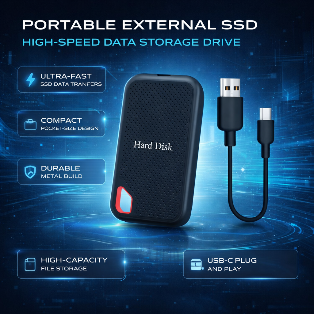 USB-C Solid-State Drive – Aluminum External Storage for Laptops, Gaming & Backup | Shock-Resistant Portable SSD | Thomler