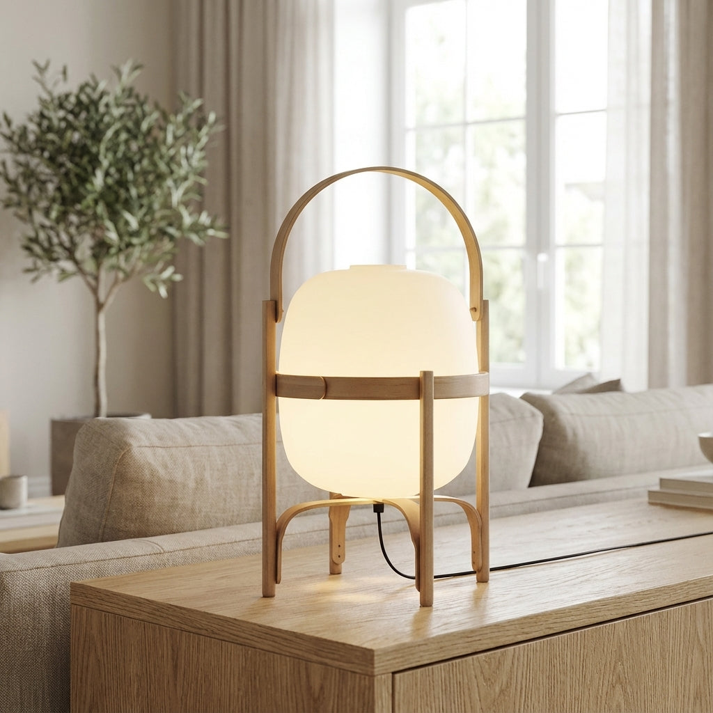 Table Lamp Walnut Wood E14 40W Opal Glass Bedroom Portable Reading Light Scandinavian Japandi Accent Lighting | Thomler