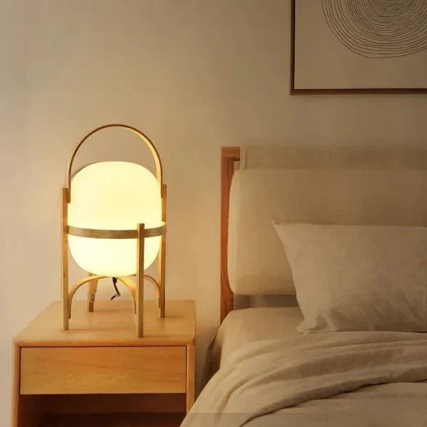 Table Lamp Walnut Wood E14 40W Opal Glass Bedroom Portable Reading Light Scandinavian Japandi Accent Lighting | Thomler