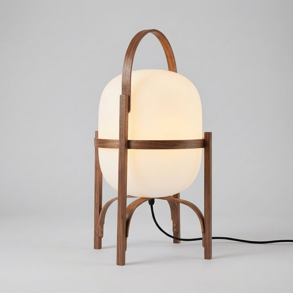 Table Lamp Walnut Wood E14 40W Opal Glass Bedroom Portable Reading Light Scandinavian Japandi Accent Lighting | Thomler