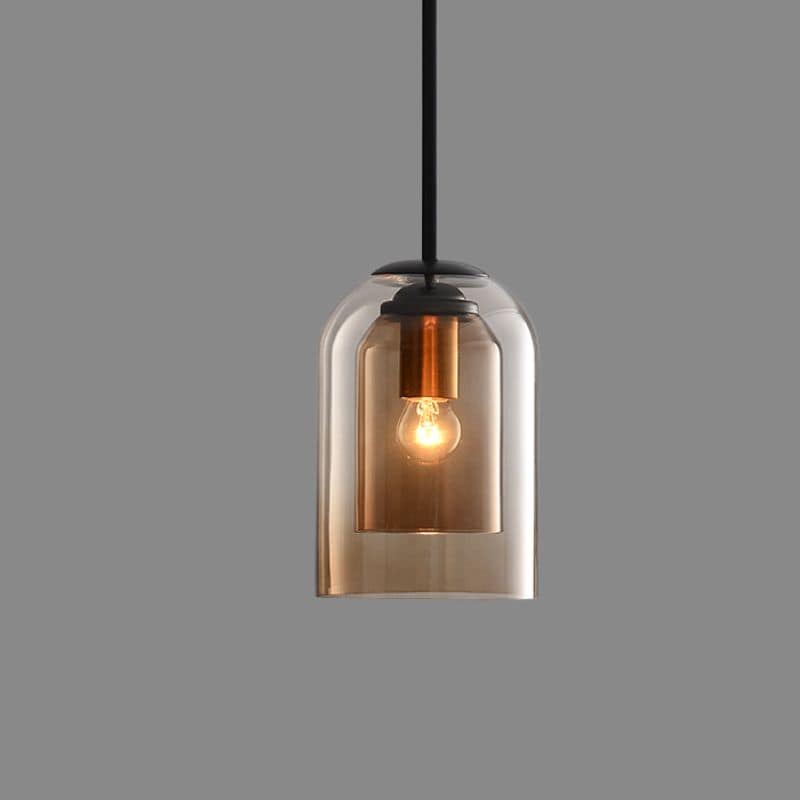 Pendant Light Glass Double Layer 15.0 cm Smoke Grey Dining Room Kitchen Island Hanging Ceiling Lamp E27 Adjustable Cord | Thomler