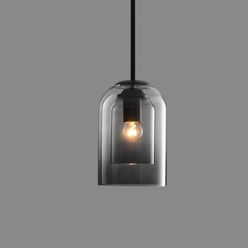 Pendant Light Glass Double Layer 15.0 cm Smoke Grey Dining Room Kitchen Island Hanging Ceiling Lamp E27 Adjustable Cord | Thomler