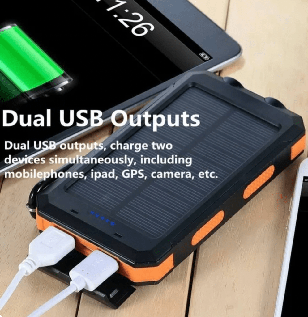 500000mAh Solar Battery Pack with Dual USB Ports & Built-In LED Flashlight – Waterproof Portable Charger for Camping & Hiking | Thomler