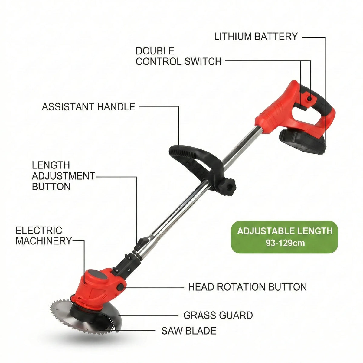 Rechargeable Lawn Edger 24V 18000 RPM Metal Blade Yard Tool Telescoping Handle for Sidewalks & Pathways Red Green Available | Thomler