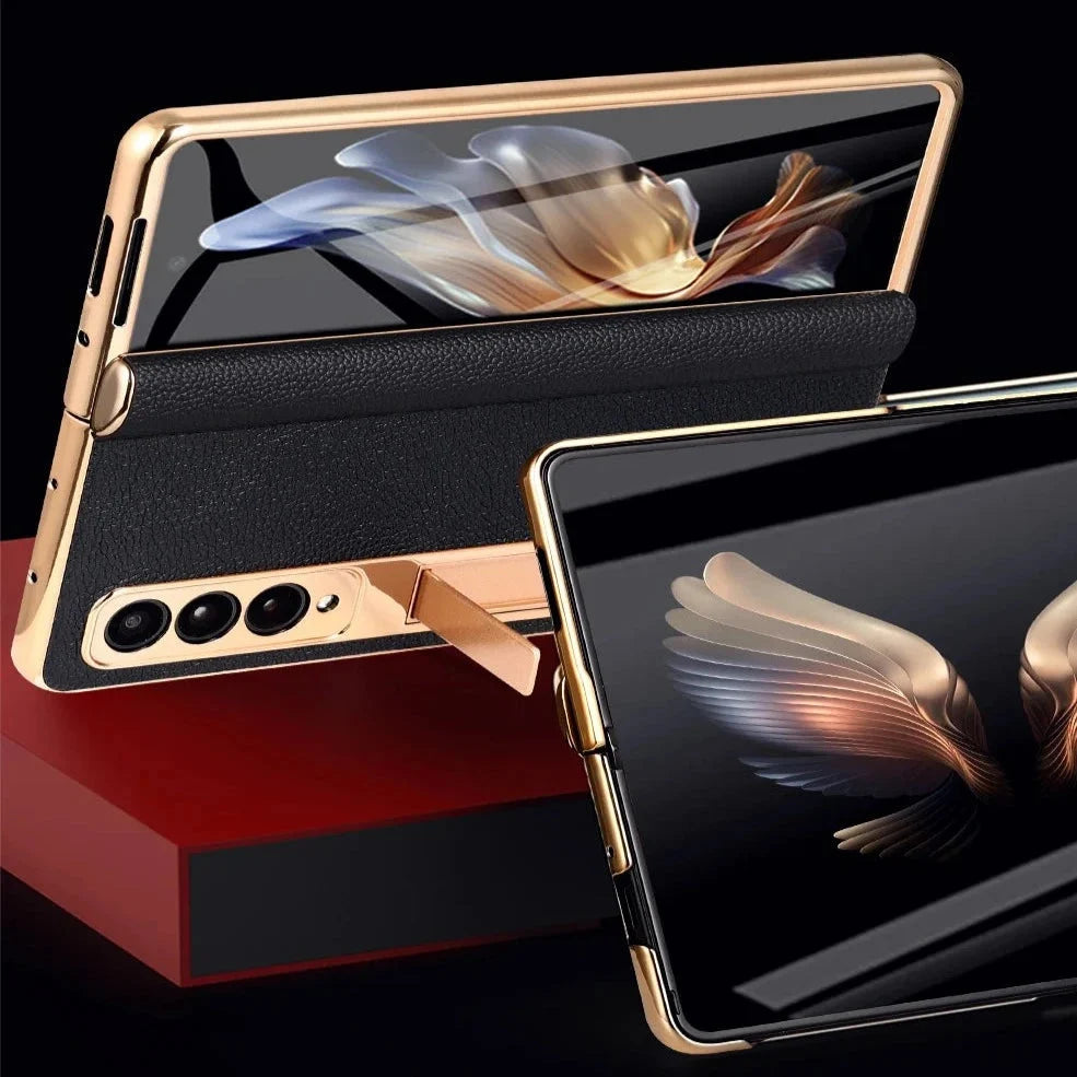 Genuine Leather Foldable Phone Case for Galaxy Z Fold 3/4/5/6/7/8 – Kickstand or Finger Loop Options – Full Protection Design | Thomler