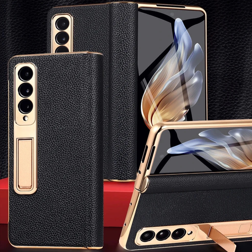 Genuine Leather Foldable Phone Case for Galaxy Z Fold 3/4/5/6/7/8 – Kickstand or Finger Loop Options – Full Protection Design | Thomler