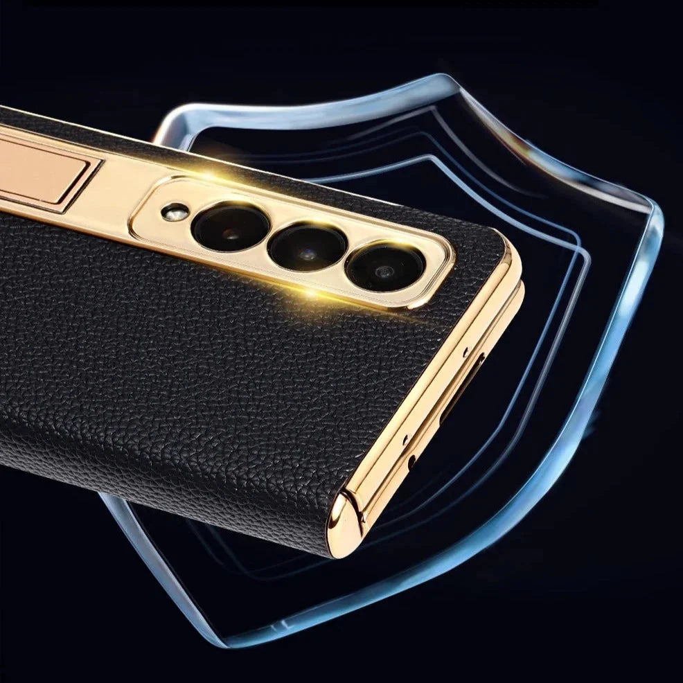 Genuine Leather Foldable Phone Case for Galaxy Z Fold 3/4/5/6/7/8 – Kickstand or Finger Loop Options – Full Protection Design | Thomler
