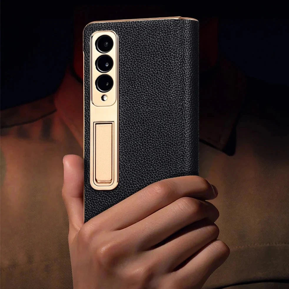 Genuine Leather Foldable Phone Case for Galaxy Z Fold 3/4/5/6/7/8 – Kickstand or Finger Loop Options – Full Protection Design | Thomler