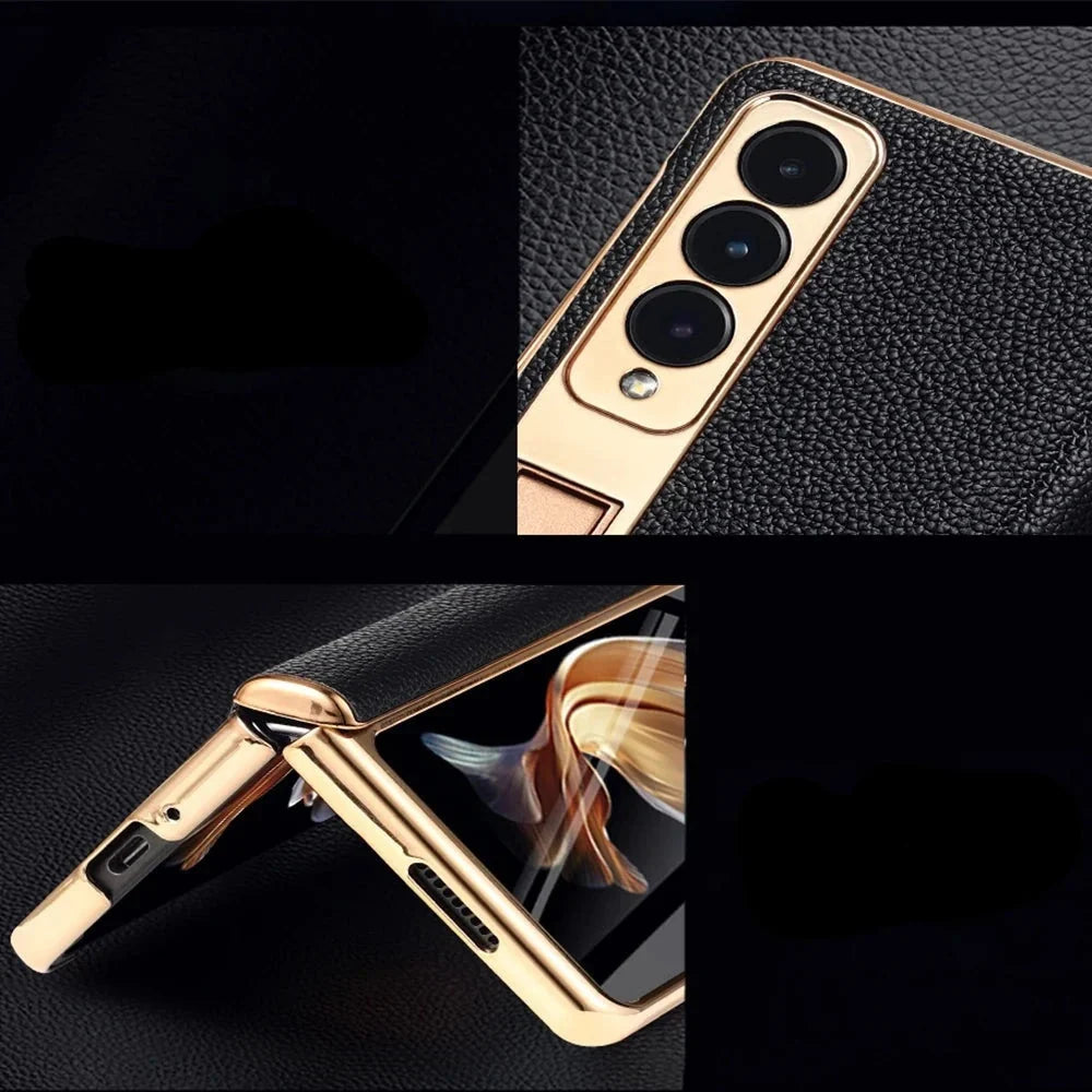 Genuine Leather Foldable Phone Case for Galaxy Z Fold 3/4/5/6/7/8 – Kickstand or Finger Loop Options – Full Protection Design | Thomler