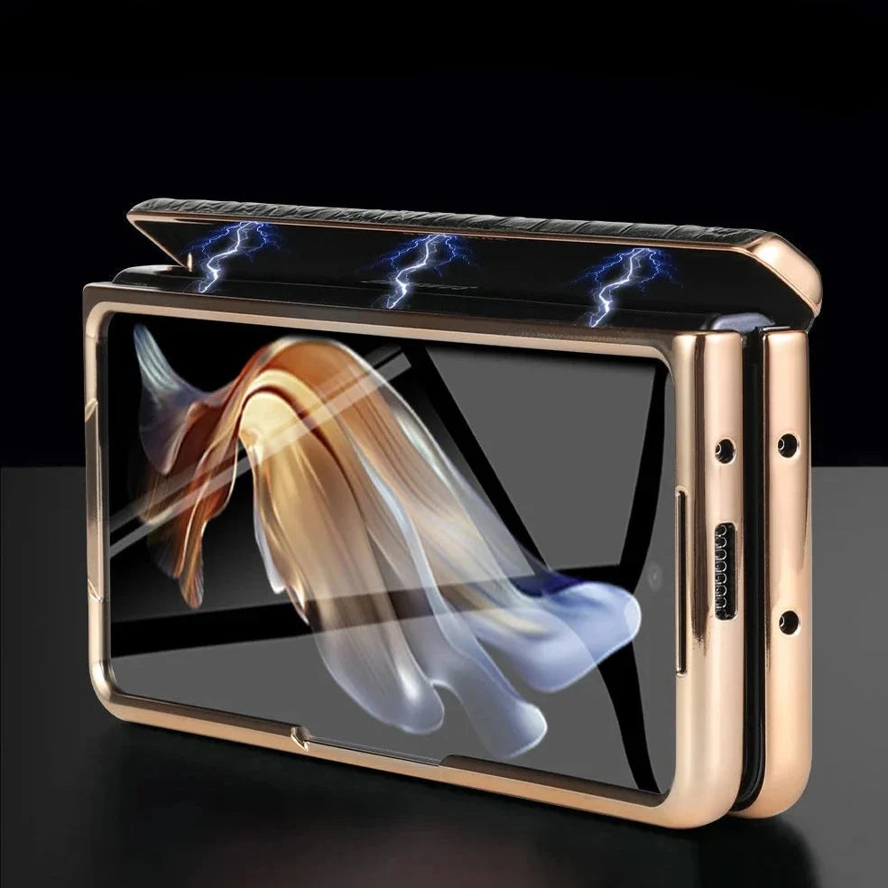 Genuine Leather Foldable Phone Case for Galaxy Z Fold 3/4/5/6/7/8 – Kickstand or Finger Loop Options – Full Protection Design | Thomler