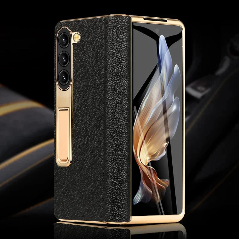 Genuine Leather Foldable Phone Case for Galaxy Z Fold 3/4/5/6/7/8 – Kickstand or Finger Loop Options – Full Protection Design | Thomler