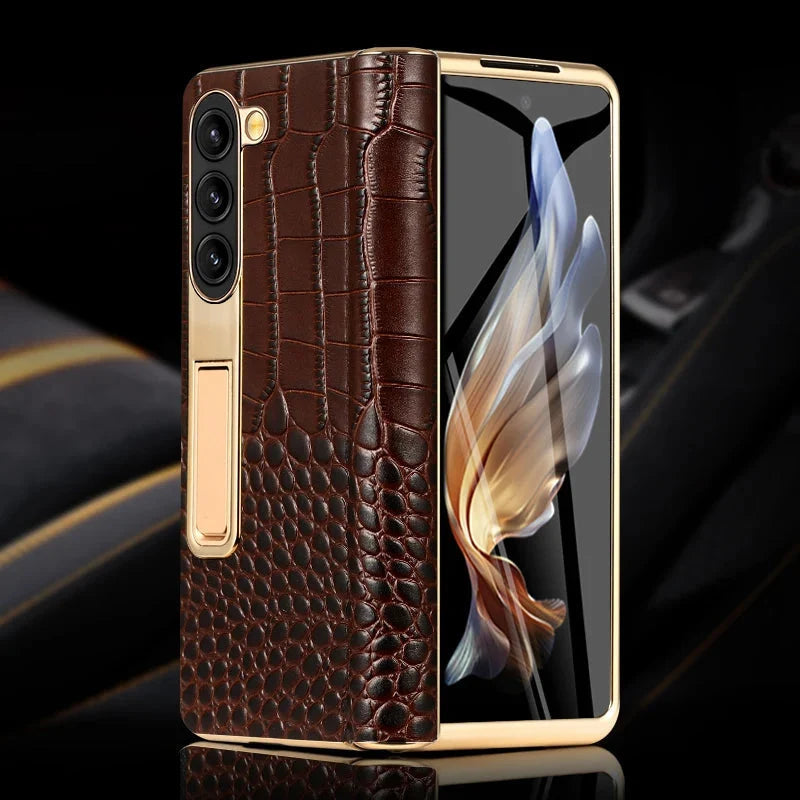 Genuine Leather Foldable Phone Case for Galaxy Z Fold 3/4/5/6/7/8 – Kickstand or Finger Loop Options – Full Protection Design | Thomler