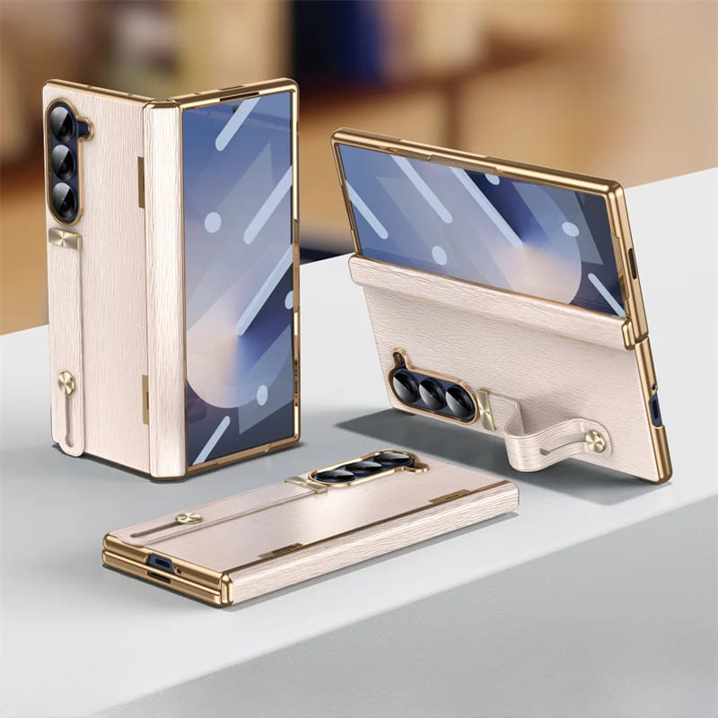 Genuine Leather Foldable Phone Case for Galaxy Z Fold 3/4/5/6/7/8 – Kickstand or Finger Loop Options – Full Protection Design | Thomler