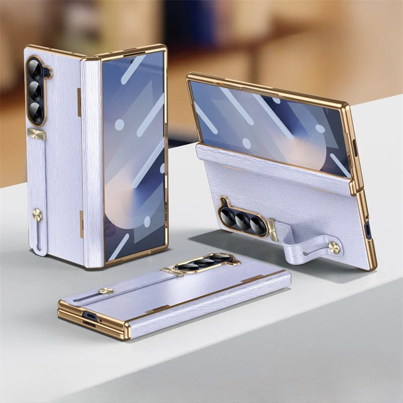 Genuine Leather Foldable Phone Case for Galaxy Z Fold 3/4/5/6/7/8 – Kickstand or Finger Loop Options – Full Protection Design | Thomler