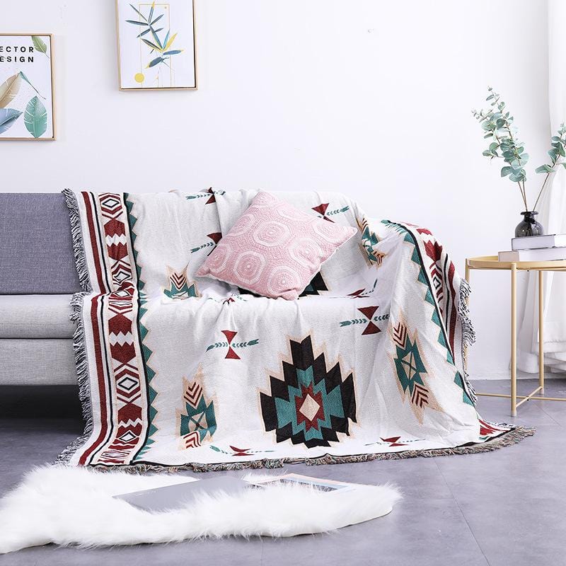 Cotton-Poly Textured Throw Blanket for Couch, Picnic & Travel – Boho Woven Design | Thomler