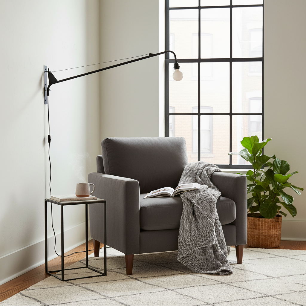 Wall Lamp Iron 43.3 in Adjustable Minimalist Living Room Office Coffee Shop Lighting | Thomler