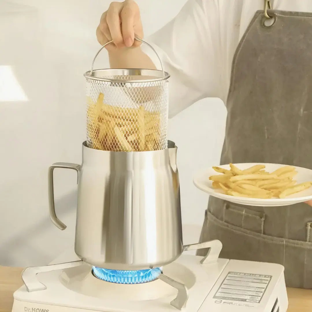 Deep Fryer Stainless Steel Built In Filter Sieve Home Frying Oil Storage Reusable Cooking Pot Kitchen Strainer | Thomler