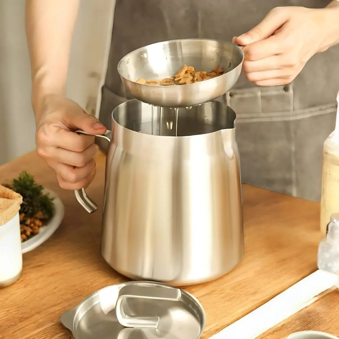Deep Fryer Stainless Steel Built In Filter Sieve Home Frying Oil Storage Reusable Cooking Pot Kitchen Strainer | Thomler