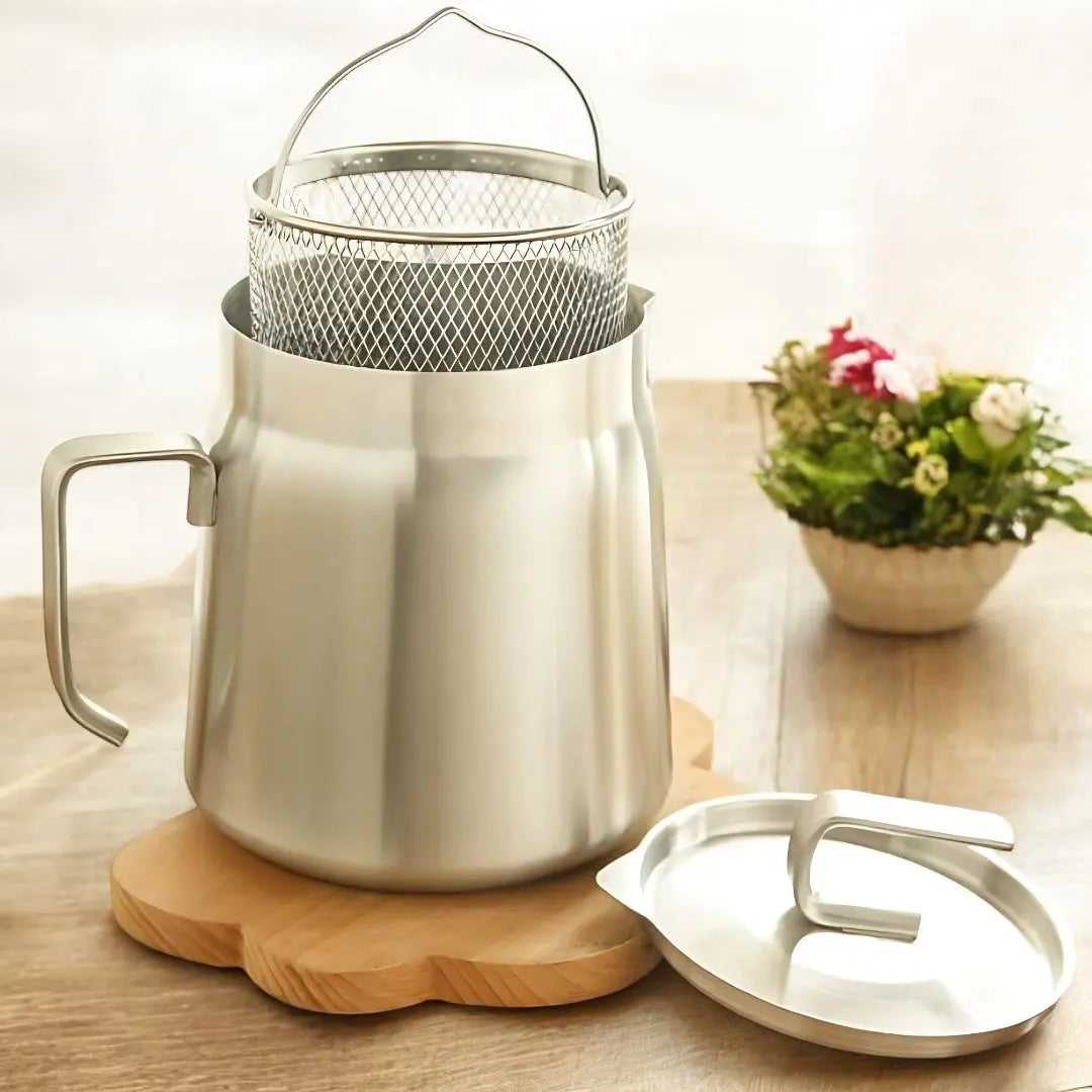Deep Fryer Stainless Steel Built In Filter Sieve Home Frying Oil Storage Reusable Cooking Pot Kitchen Strainer | Thomler