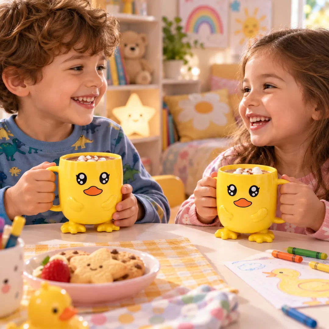 Cartoon Duck Drinking Mug for Kids with 3D Sculpted Face & Wing Handle – Microwave-Safe Children's Cup | Thomler