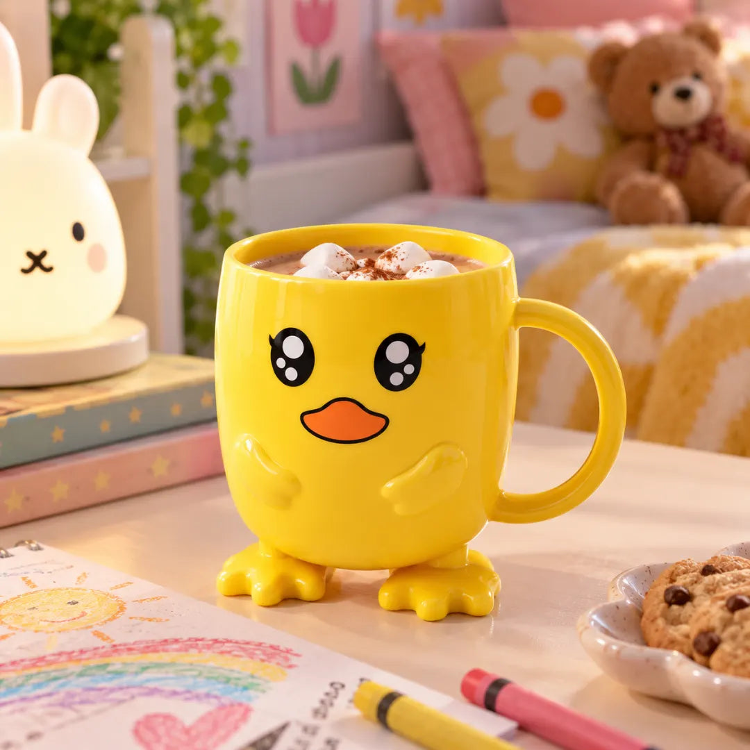 Cartoon Duck Drinking Mug for Kids with 3D Sculpted Face & Wing Handle – Microwave-Safe Children's Cup | Thomler