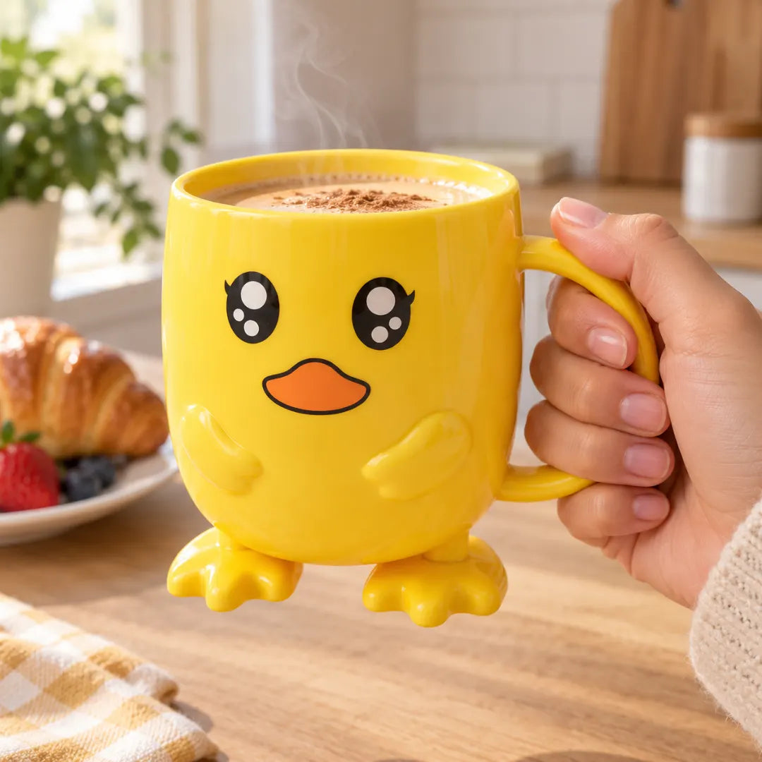 Cartoon Duck Drinking Mug for Kids with 3D Sculpted Face & Wing Handle – Microwave-Safe Children's Cup | Thomler
