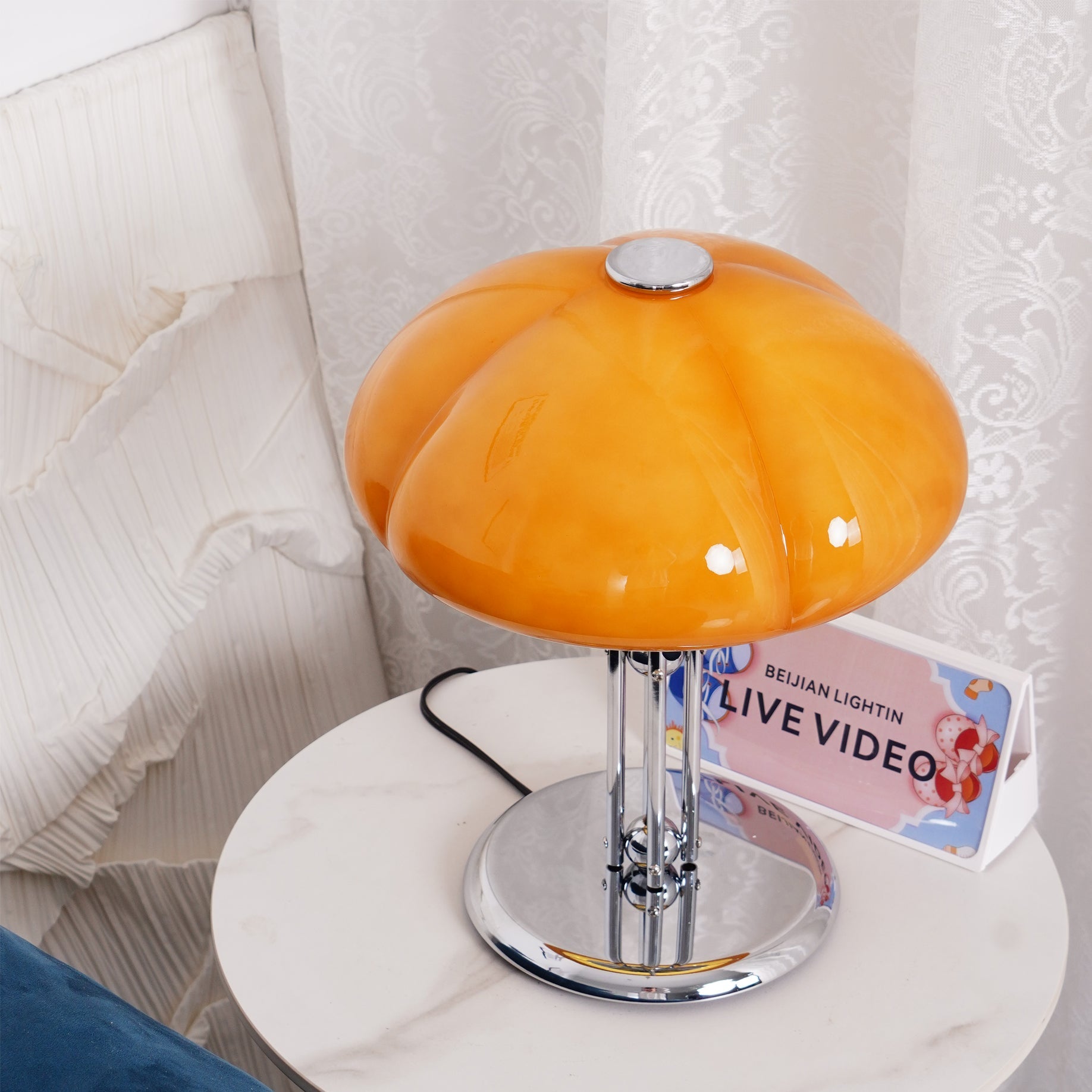 Table Lamp Glass 11.8 in Orange Indoor LED Push Button Switch Ambient Lighting Decorative Accent | Thomler