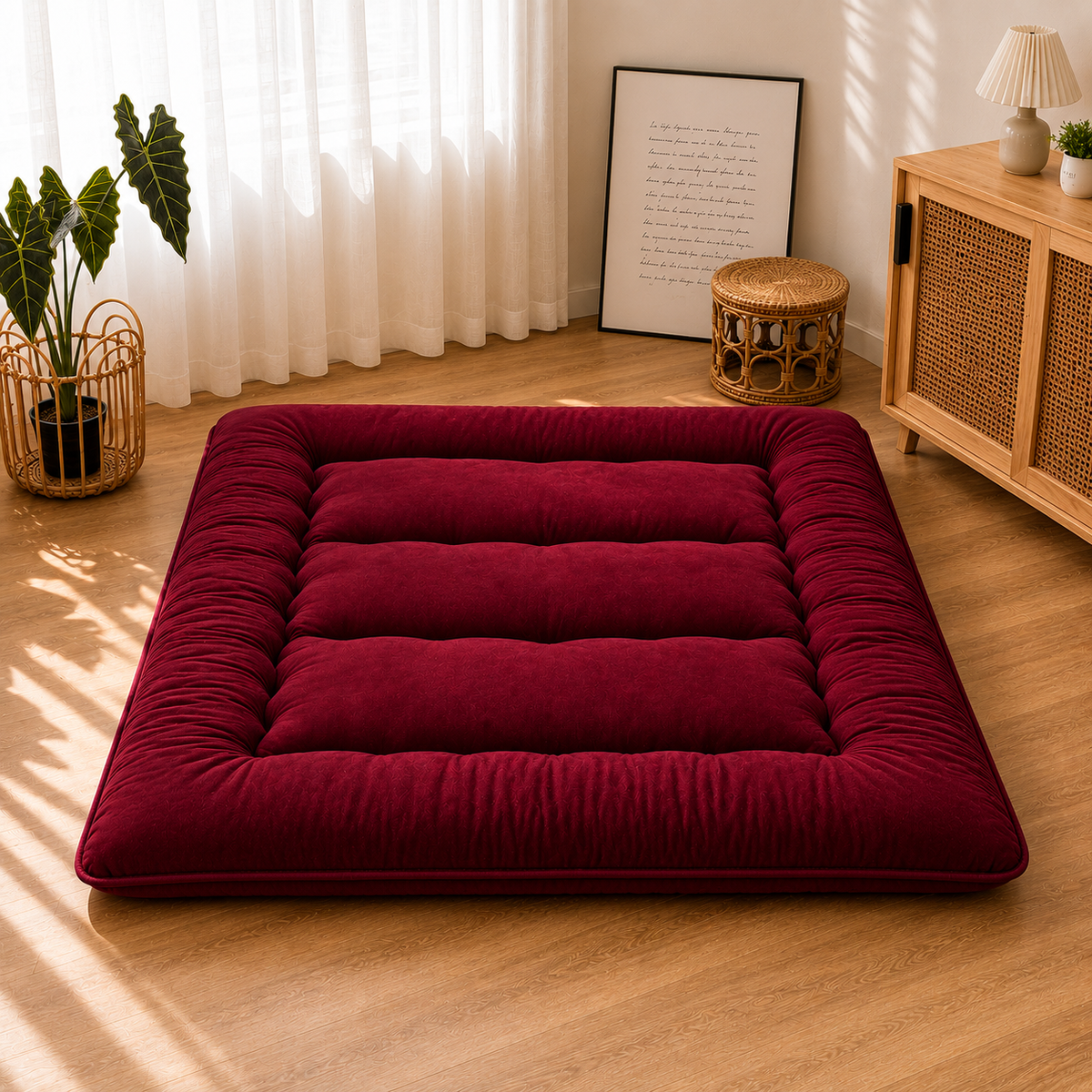 Foldable Floor Mattress 4-Inch Thick Quilted Sleeping Pad Roll-Up Guest Bed Tatami-Style Mat for Bedroom Dorm Meditation Adults Kids | Thomler