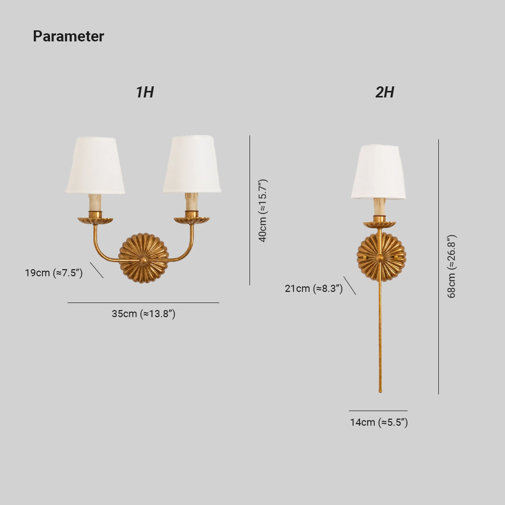 Wall Lamp Metal Fabric Shade 15W Antique Gold Bedroom Hallway Sconce Classic Modern Lighting Fixture | Thomler