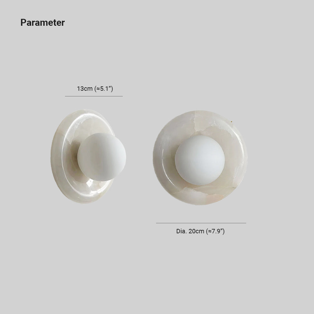 Round Glass Wall Sconce with Curved Marble Backplate for Living Room, Bedroom & Hallway – Hardwired Modern Indoor Light Fixture | Thomler