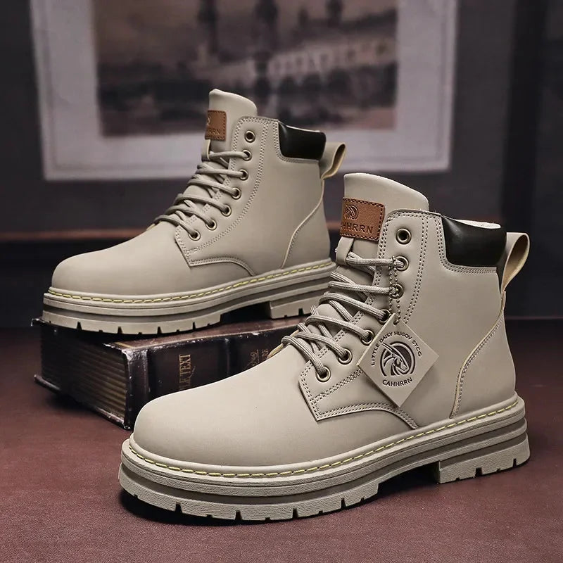 Men's Ankle-High Leather Boots with Patchwork Design – Cushioned EVA Insole & Rubber Outsole for All-Day Wear | Thomler
