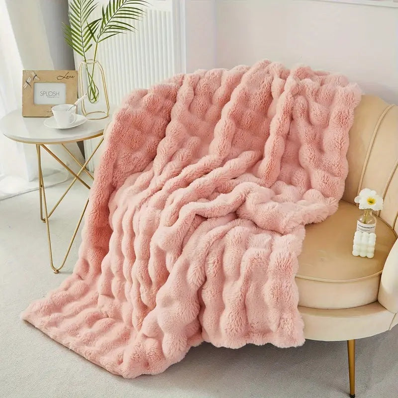 Plush Faux Rabbit Fur Throw Blanket – Double-Layered, Ultra-Soft & Lightweight for Couch, Bed & Travel | Thomler
