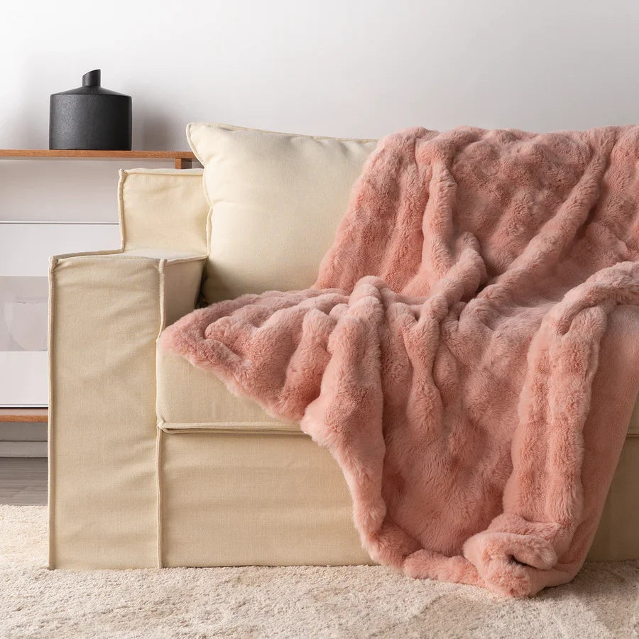 Plush Faux Rabbit Fur Throw Blanket – Double-Layered, Ultra-Soft & Lightweight for Couch, Bed & Travel | Thomler