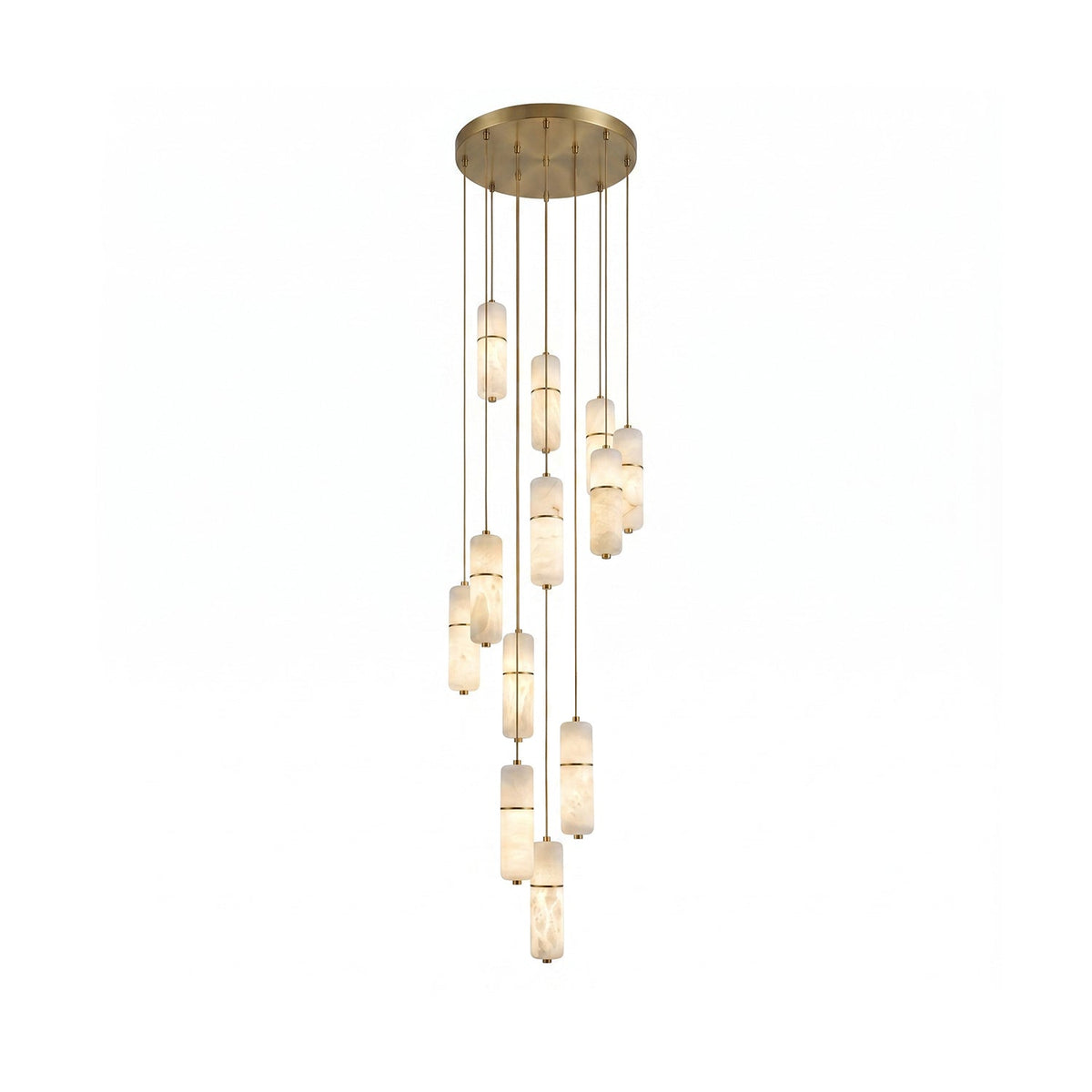 Alabaster Cluster Chandelier with Brass Accents & Integrated LED - Multiple Drop Configurations for High Ceilings, Dining Rooms & Foyers | Thomler
