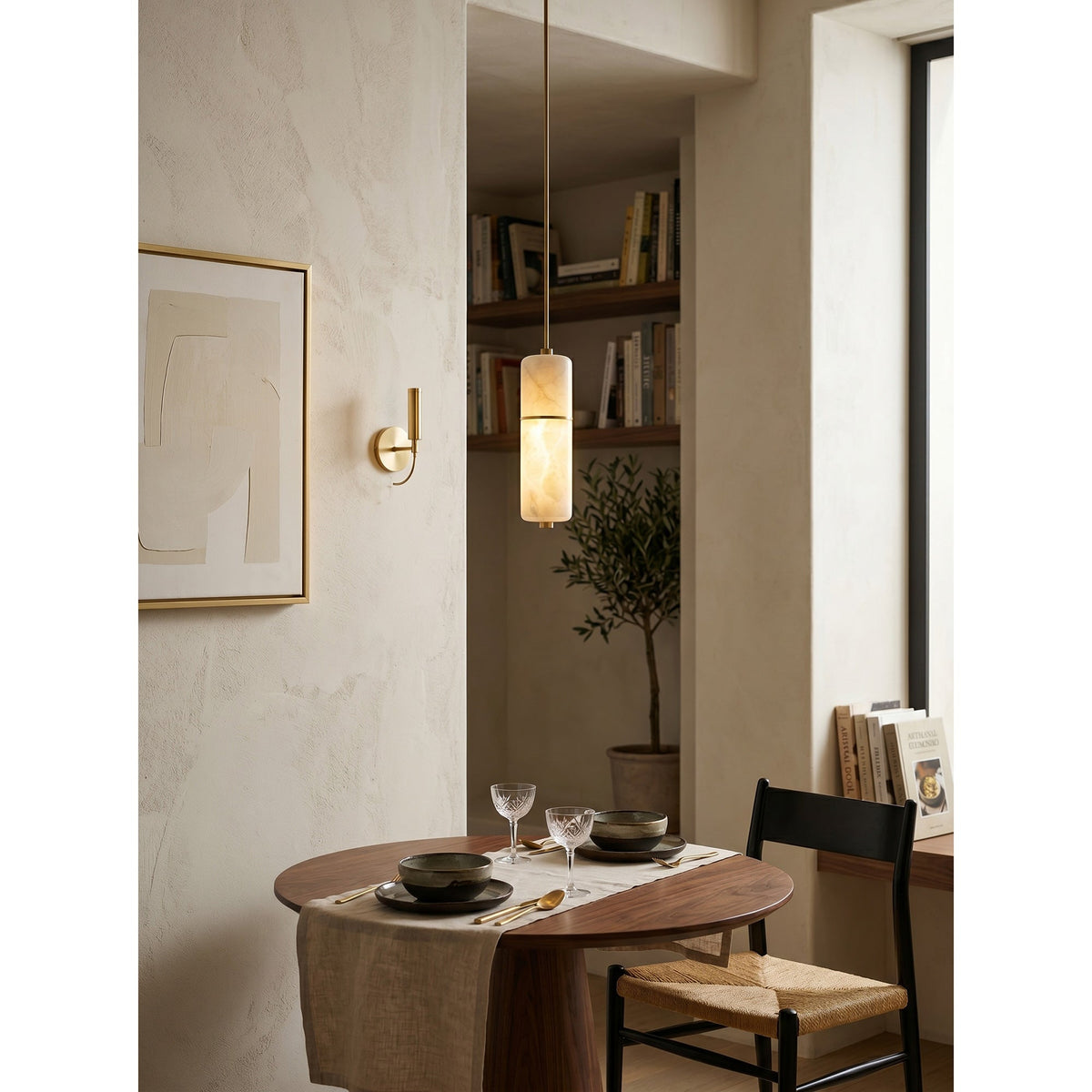 Alabaster Cluster Chandelier with Brass Accents & Integrated LED - Multiple Drop Configurations for High Ceilings, Dining Rooms & Foyers | Thomler