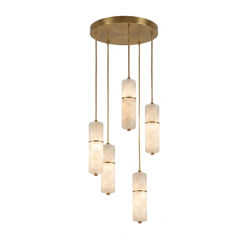 Alabaster Cluster Chandelier with Brass Accents & Integrated LED - Multiple Drop Configurations for High Ceilings, Dining Rooms & Foyers | Thomler