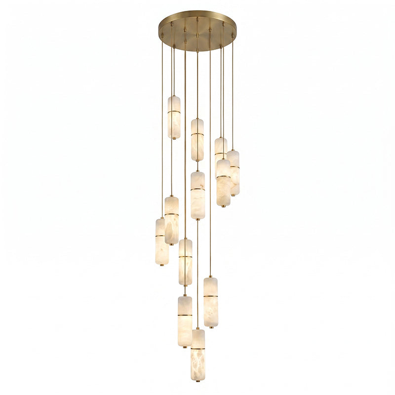 Alabaster Cluster Chandelier with Brass Accents & Integrated LED - Multiple Drop Configurations for High Ceilings, Dining Rooms & Foyers | Thomler