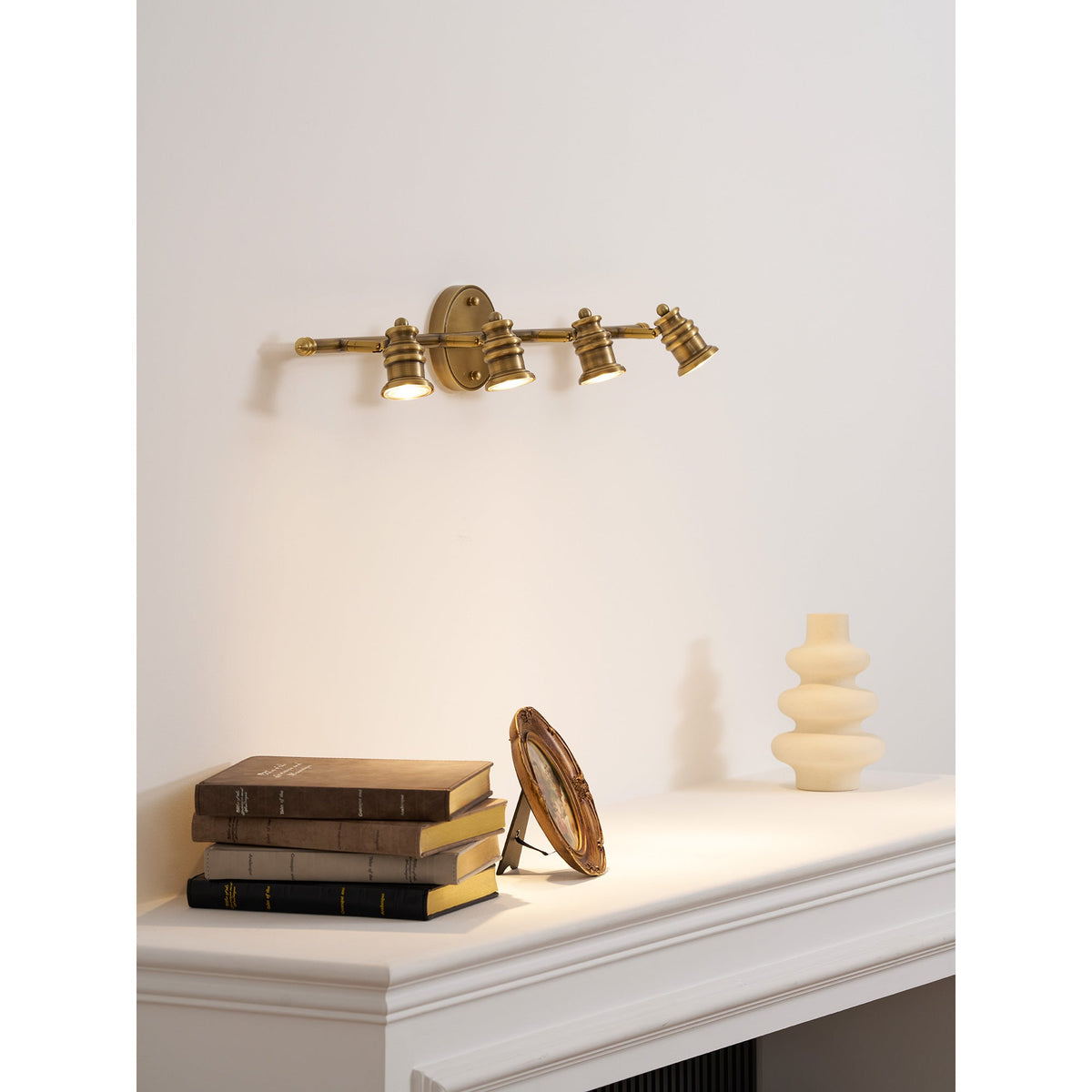 Adjustable Brass Track Wall Light – Multi-Spot Indoor Sconce for Picture Gallery, Kitchen Counter & Bath | Thomler