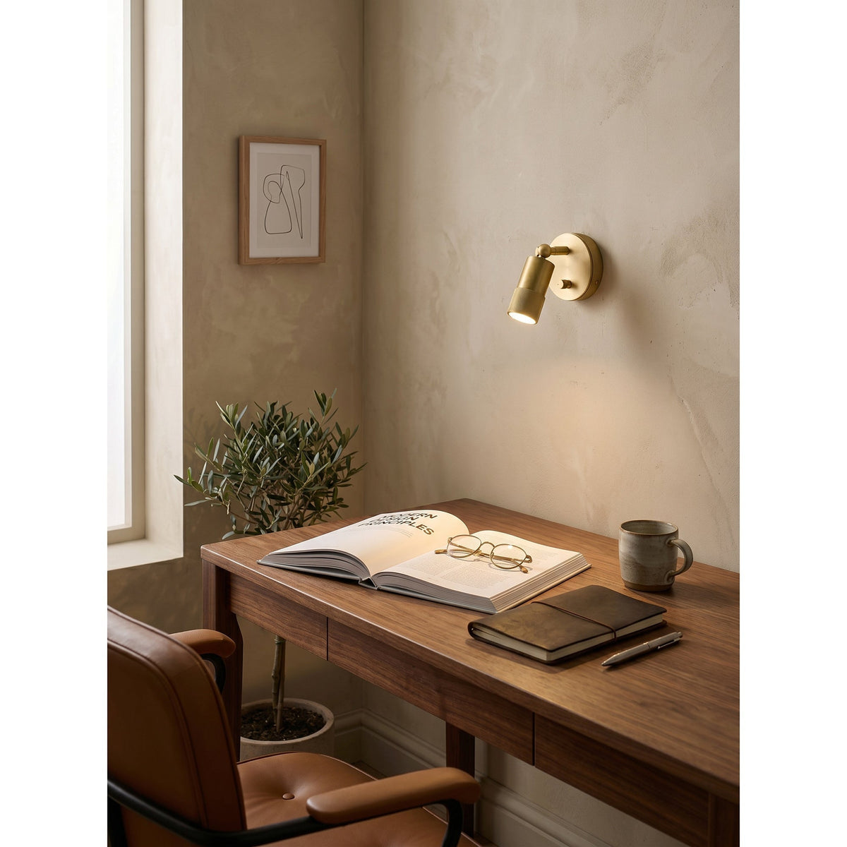 Integrated LED Brass Wall Light Fixture for Hallway Living Room Bedroom Entryway | Modern Industrial Hardwired Sconce with Warm 4500K | Thomler