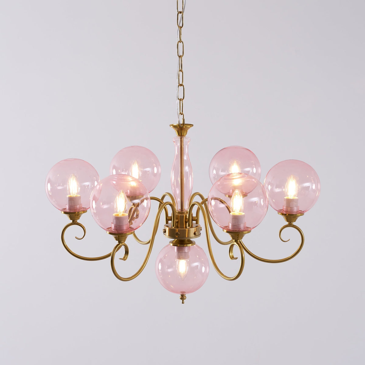Handcrafted Glass Globe Chandelier with Aged Brass Frame – Multi-Arm Mid-Century Statement Light Fixture | Thomler