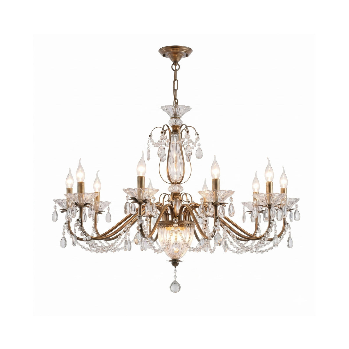 Classic Glass Globe Ceiling Fixture with Hanging Crystals – Multi-Light Dining Room Lighting in Warm Bronze Finish for Foyer, Living Room | Thomler