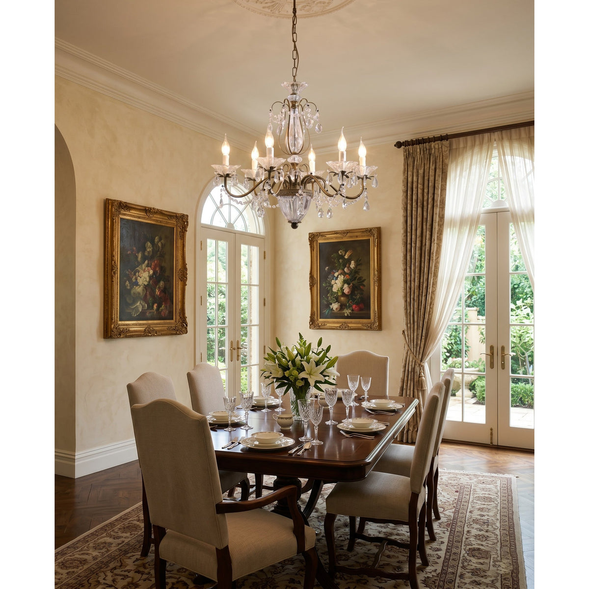 Classic Glass Globe Ceiling Fixture with Hanging Crystals – Multi-Light Dining Room Lighting in Warm Bronze Finish for Foyer, Living Room | Thomler