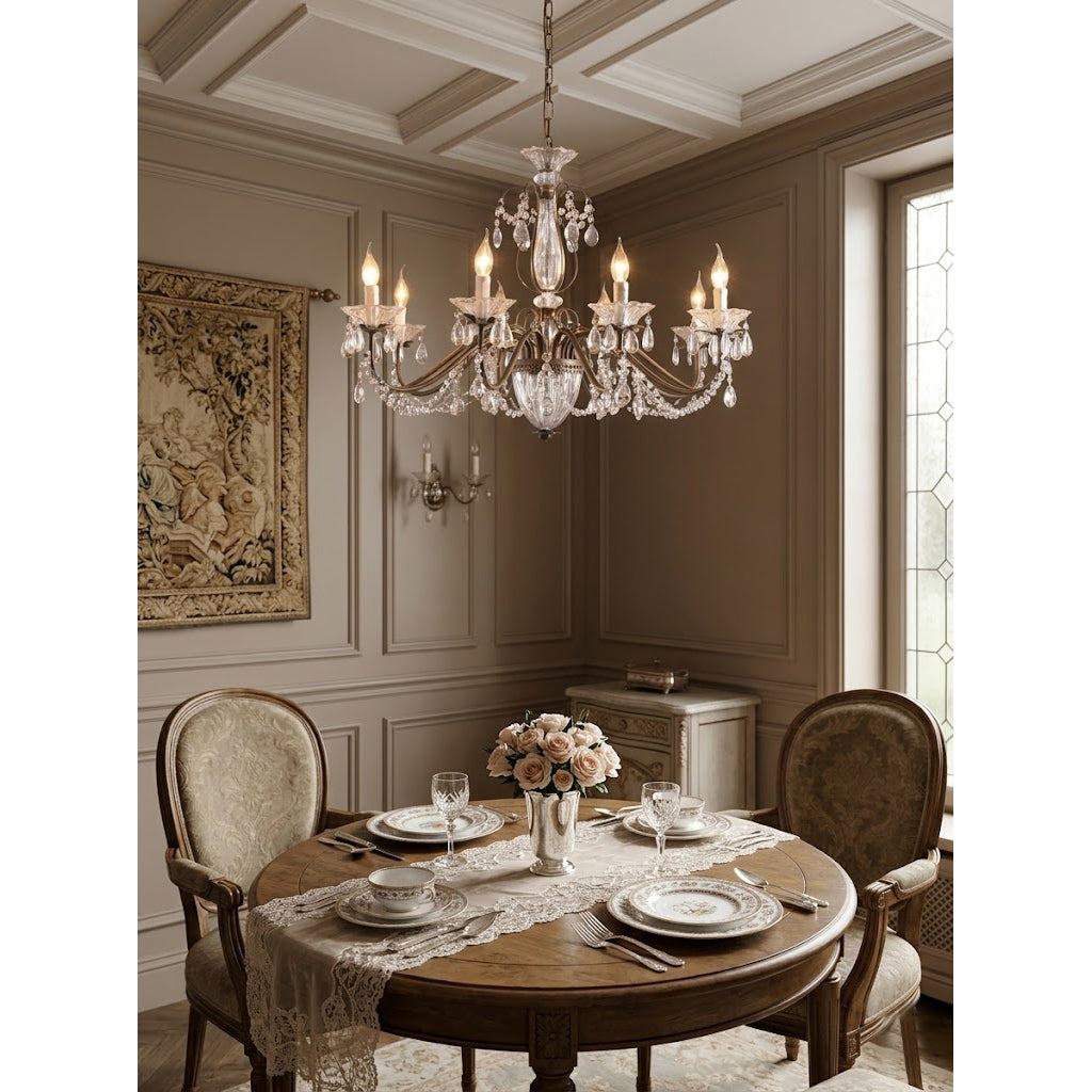 Classic Glass Globe Ceiling Fixture with Hanging Crystals – Multi-Light Dining Room Lighting in Warm Bronze Finish for Foyer, Living Room | Thomler