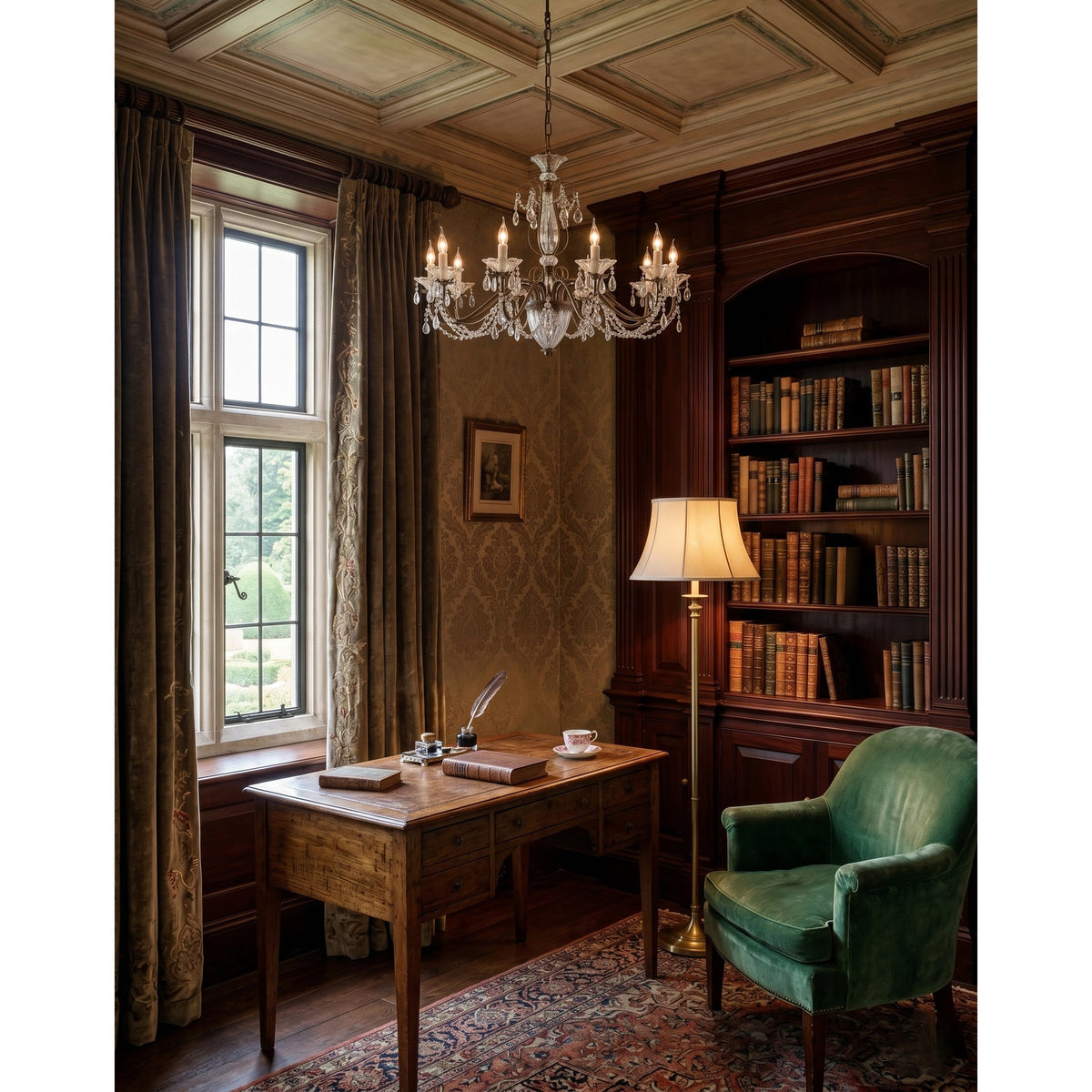 Classic Glass Globe Ceiling Fixture with Hanging Crystals – Multi-Light Dining Room Lighting in Warm Bronze Finish for Foyer, Living Room | Thomler