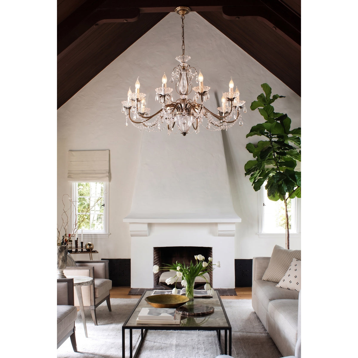 Classic Glass Globe Ceiling Fixture with Hanging Crystals – Multi-Light Dining Room Lighting in Warm Bronze Finish for Foyer, Living Room | Thomler