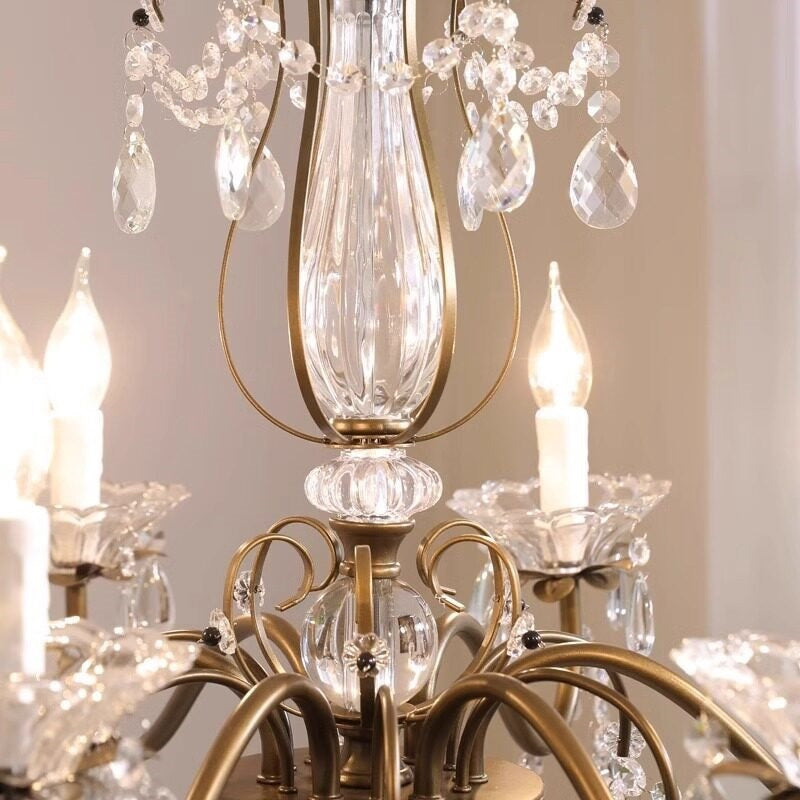 Classic Glass Globe Ceiling Fixture with Hanging Crystals – Multi-Light Dining Room Lighting in Warm Bronze Finish for Foyer, Living Room | Thomler
