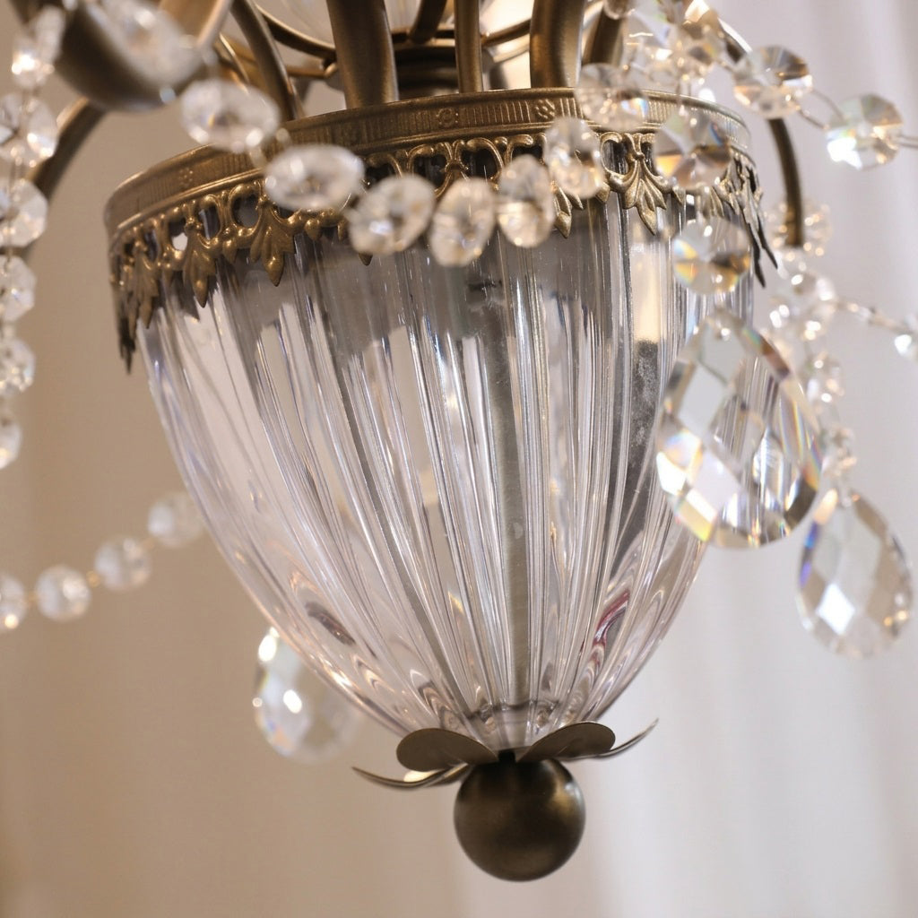 Classic Glass Globe Ceiling Fixture with Hanging Crystals – Multi-Light Dining Room Lighting in Warm Bronze Finish for Foyer, Living Room | Thomler