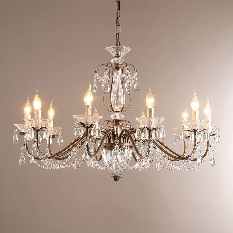 Classic Glass Globe Ceiling Fixture with Hanging Crystals – Multi-Light Dining Room Lighting in Warm Bronze Finish for Foyer, Living Room | Thomler